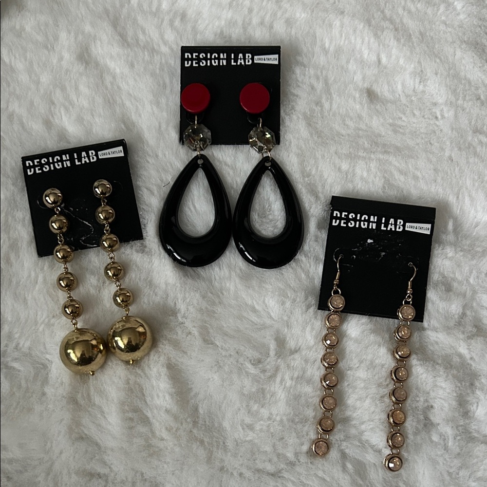 Design Lab Lord & Taylor Red, Black, and Gold Earring Set